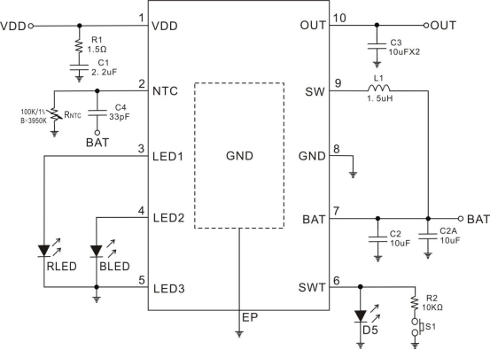 2 LED 指示灯典型应用电路图