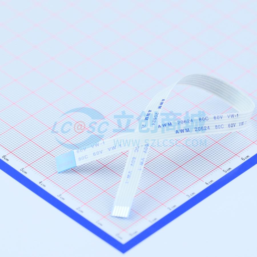 FFC连接线 6P 间距1.0mm 长20CM 反向实物图