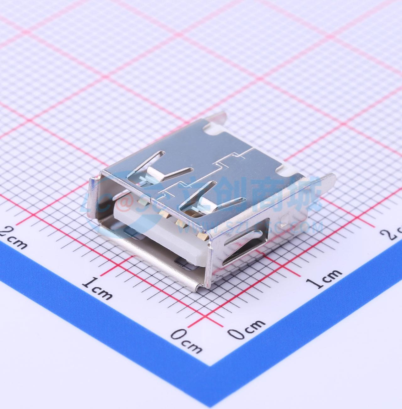 点击查看大图 A/F180度插板铜壳直脚有卷边 白胶13.7实物图