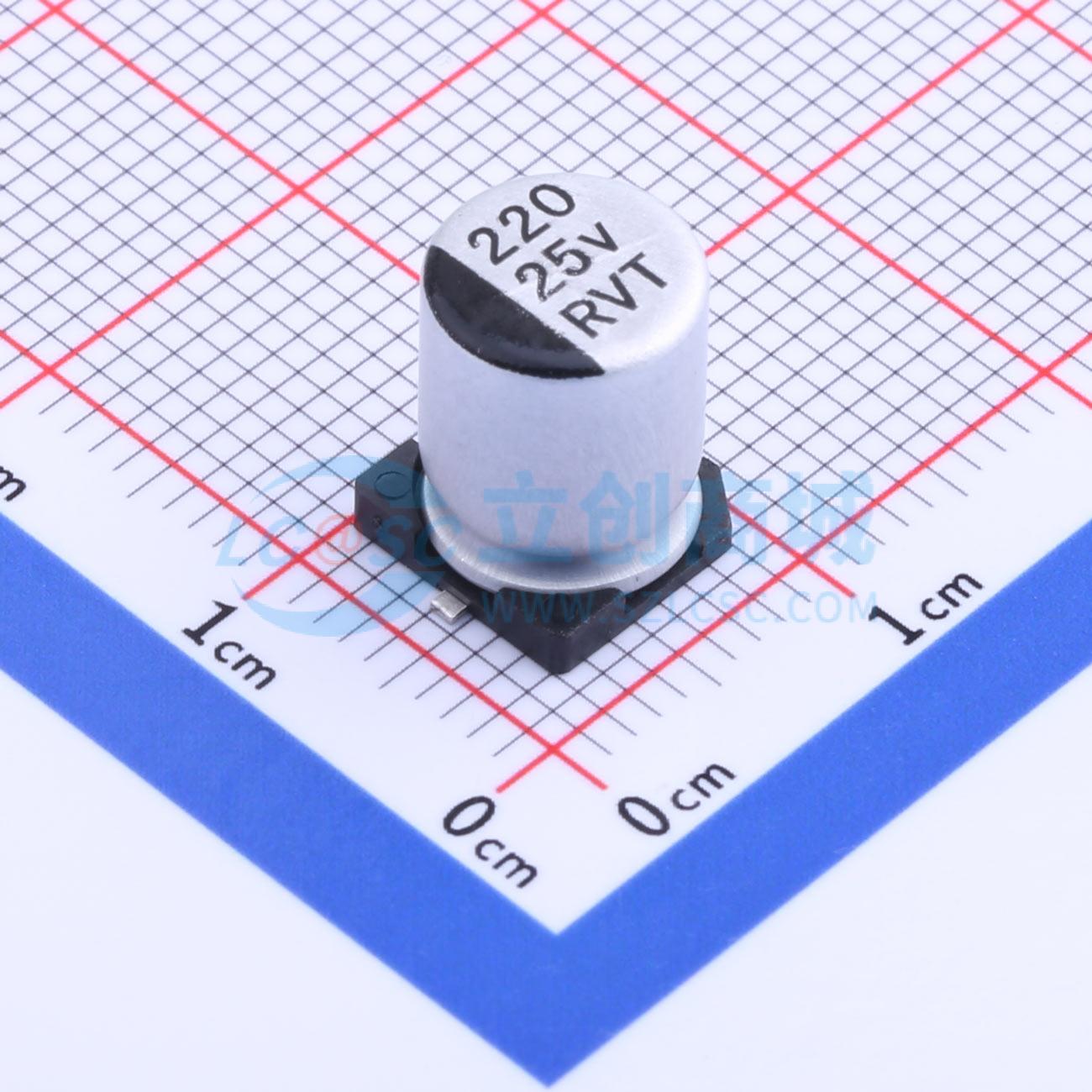 点击查看大图 RVT1E221M0810 220UF 25V实物图