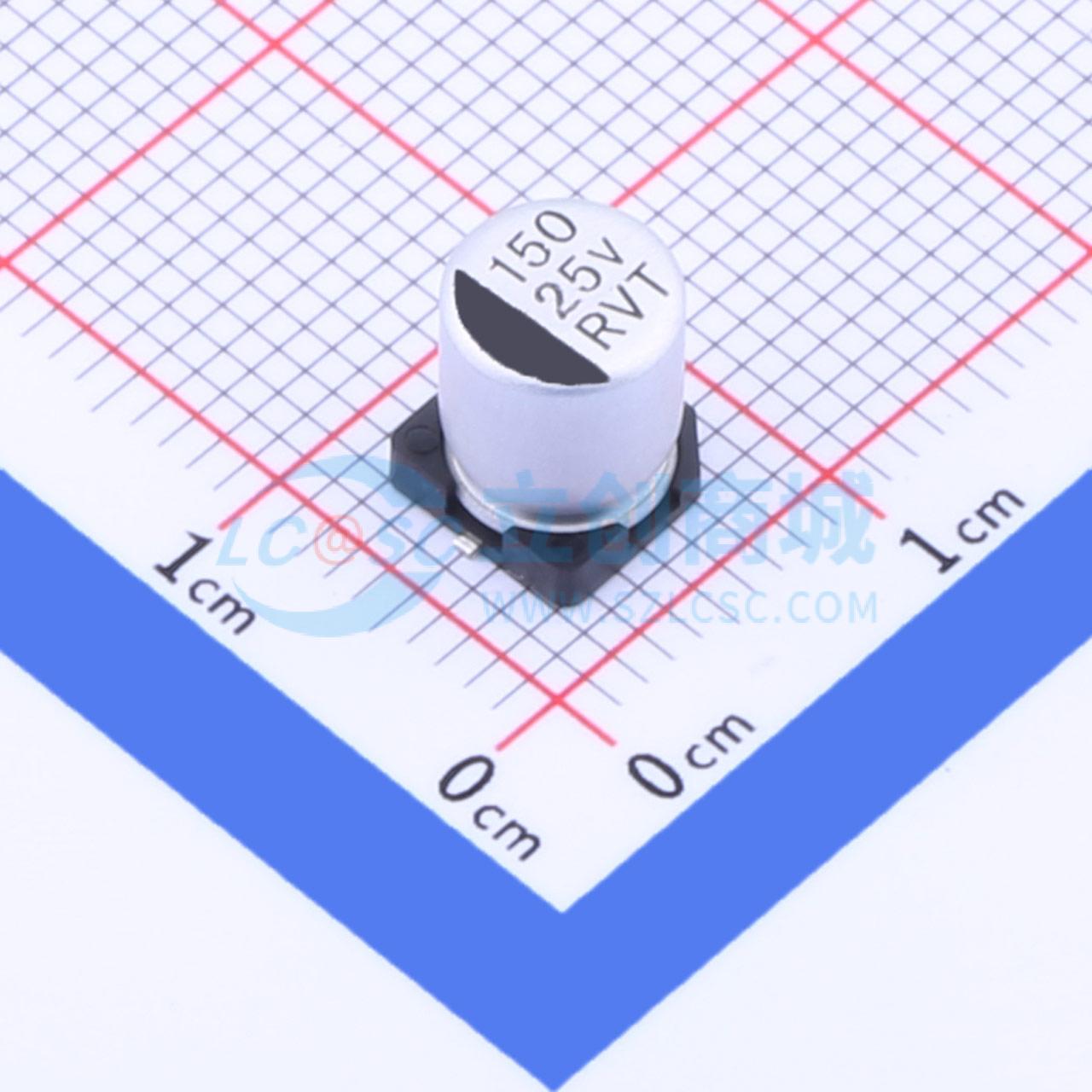 点击查看大图 RVT1E151M0607 150UF 25V实物图
