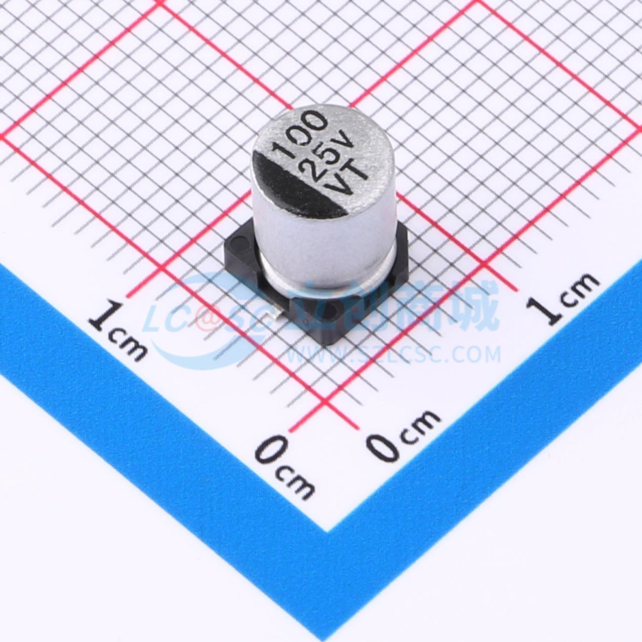 点击查看大图 100UF25V6.3x7.7VT实物图