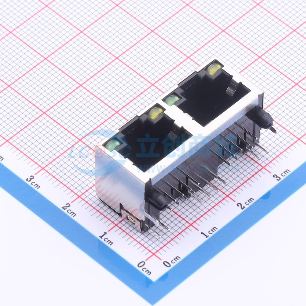 点击查看大图 LAIL-RJ45-2P-LED4-BY-01-WC实物图