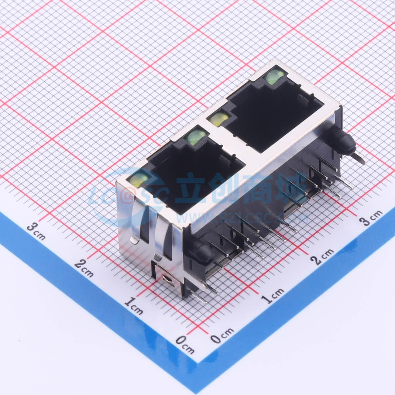点击查看大图 LAIL-RJ45-2P-LED4-BY-01G-WC实物图